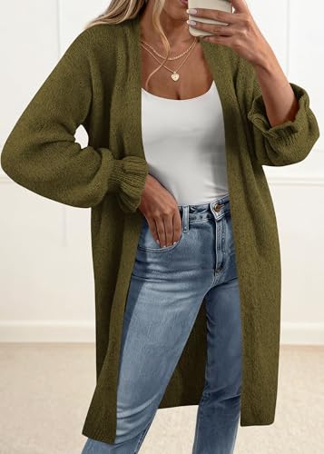 KIRUNDO Long Cardigans for Women Oversized Open Front Coats - color: Army Green, size: Medium