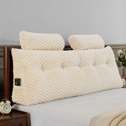 EUHAMS Headboard Pillow Queen with Neck Roll, Triangular Backrest Pillow - color: Beige, size: Queen