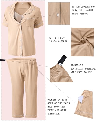 Rnxrbb Button Down Maternity Pajamas Set Nursing Postpartum Pjs Clothes - color: New-champagne, size: X-Large