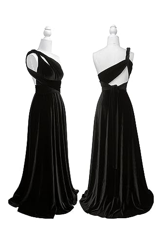 72styles Velvet Multi-Way Wrap Infinity Maxi Dress for Bridesmaids - color: Black, size: One Size Plus