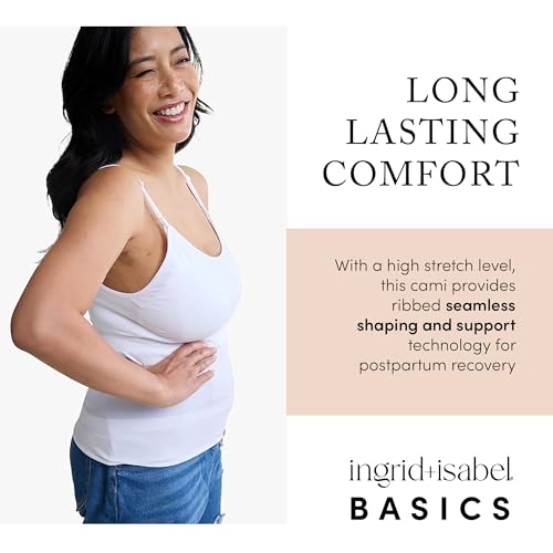 Ingrid & Isabel Basics - Postpartum Nursing & Pumping Cami for Breastfeeding - Seamless Nursing Tank Top - color: White, size: Large