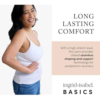 Ingrid & Isabel Basics - Postpartum Nursing & Pumping Cami for Breastfeeding - Seamless Nursing Tank Top - color: White, size: Large