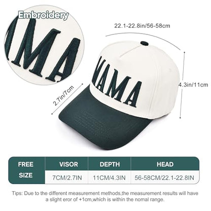 Women’s Mama Trucker Hat Trendy, Embroidered Adjustable Mom Baseball Cap, Two-Tone Ponytail Hat for Outfits - color: Green