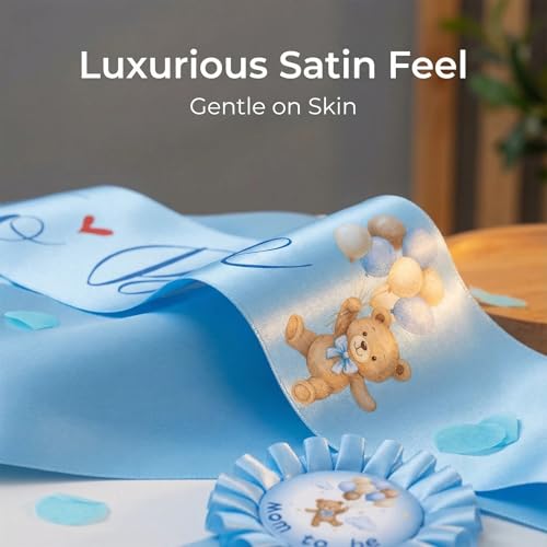 Bearly Wait Mom to Be Sash Teddy Bear Baby Shower Decor Set - color: Blue