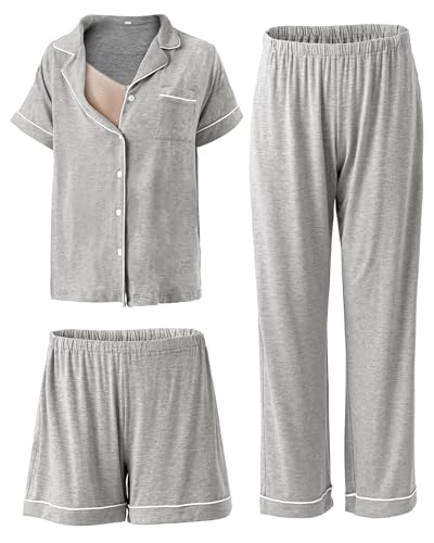 Rnxrbb Button Down Maternity Pajamas Set Nursing Postpartum Pjs Clothes - color: New-light Gray, size: X-Small