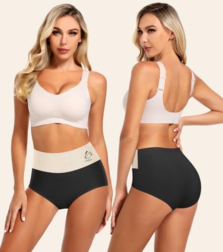 Women's Cotton Underwear High Waisted Tummy Control Panties 5 Pack - color: Black, size: Medium