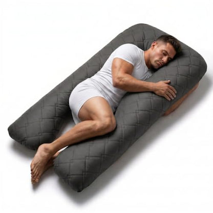 U Shaped Pillow Full Body Support Quilted 55 in Charcoal - color: Quilted – Charcoal