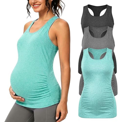 Ecavus 3PCS Women's Maternity Tank Tops Racerback Workout Maternity Clothes - color: 01-black/Grey/Green, size: XX-Large