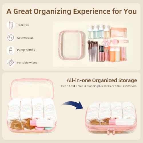 3-PCS Medium Clear Hard Shell Zipper Pouches, Clear Zipper Bags (3M, Pink) - color: Pink, size: 3M