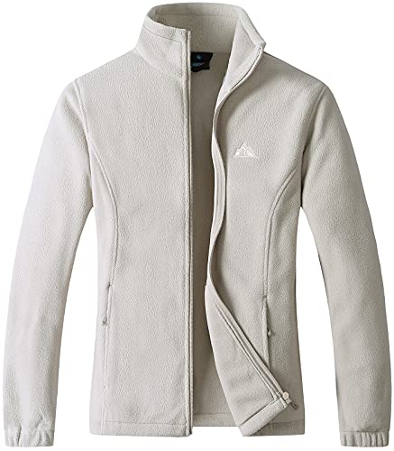 GIMECEN Women's Full Zip Soft Polar Fleece Jacket Outdoor Recreation Coat - color: Beige, size: Small