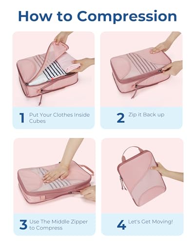 Bagsmart Compression Packing Cubes, Travel Bag Cruise Ship Essentials - color: Light Pink, size: 6 Set