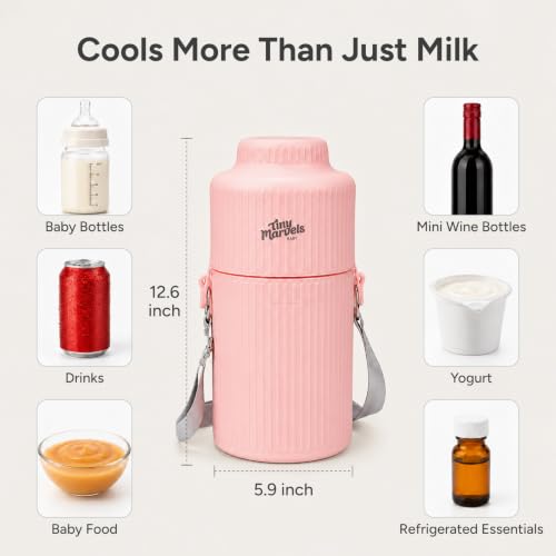 Portable Breast Milk Cooler 22oz Large Capacity with 2-Bottle for Outdoor - color: Pink