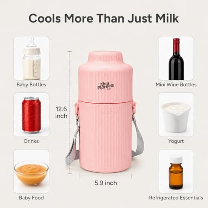 Portable Breast Milk Cooler 22oz Large Capacity with 2-Bottle for Outdoor - color: Pink