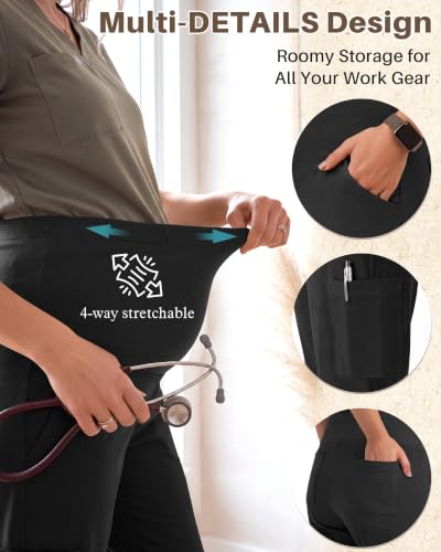 Locoowai 3 Pack Women's Maternity Jogger Scrub Pants with Pocket - color: Black, Black, Black, size: Medium
