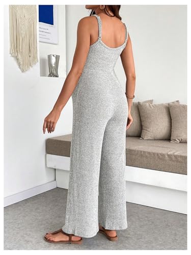 MakeMeChic Women's Maternity Cami Jumpsuit Ribbed Pregnancy Overalls Romper - color: Grey, size: Large