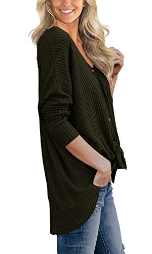 IWOLLENCE Womens Button Down Henley Long Sleeve Blouse - color: Army Green, size: Small