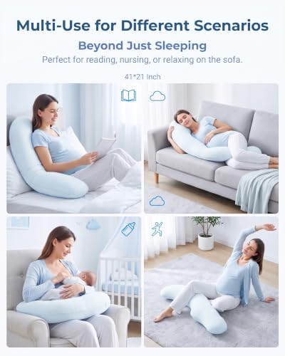 YZ HOME Cooling J Shaped Pregnancy Pillow, Removable Cover - color: J Shaped-blue