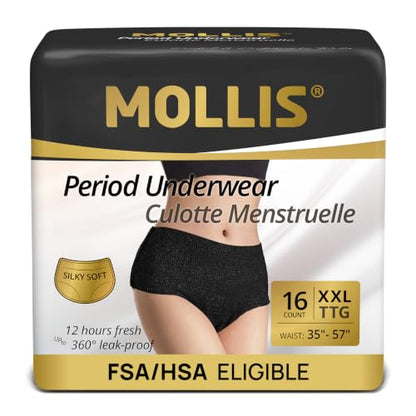 MOLLIS Disposable Period Underwear, Postpartum Panties, XXL, Black, 16Ct - size: XXlarge(16 Count)
