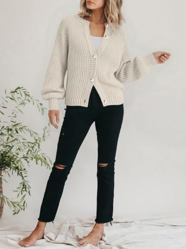 PRETTYGARDEN Women's Chunky Knit Button Up Cardigan Sweaters Outerwear - color: Beige, size: Large