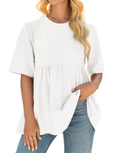 Cicy Bell Womens Babydoll Tops Plus Size Tunic Summer Flowy Peplum Shirts - color: White, size: X-Large