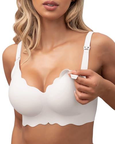 As Fairy Scalloped Nursing Bra Wireless Jelly Support Maternity Bra - color: White, size: Large