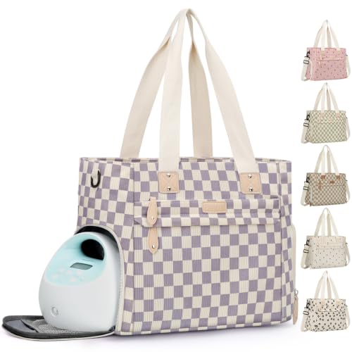 Pritent Baby Diaper Bag Tote,Waterproof Maternity Breast Pump Bags for Mom - color: Checkered Purple