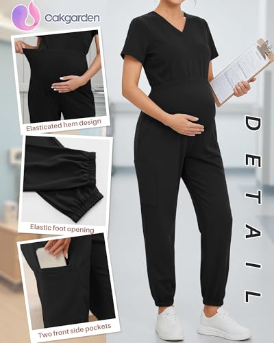 Oakgarden 2 Pack Women's Maternity Scrub Pants Pregnancy Scrubs - color: Black, Light Blue, size: Medium