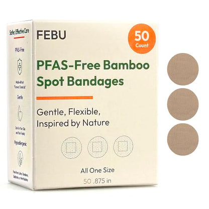 FEBU PFAS Free Bamboo Fabric Bandages, 50 Count Spot - style: Spot / Round (50 Count)