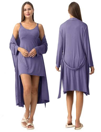 SUNNYBUY Nursing Nightgown & Maternity Robe Set for Postpartum Sleepwear - color: Purple Blue, size: Small