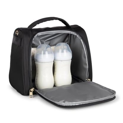 JuJuBe Insulated Bottle Bag, 3-Bottle Breastmilk Cooler with Shoulder Strap - color: Black