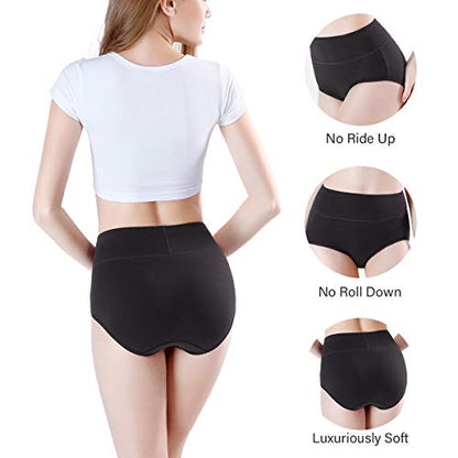 wirarpa Women's Cotton Underwear High Waisted Ladies Panties Full Coverage Briefs 4 Pack (Regular & Plus Size) - color: Black - Set 3, size: Small