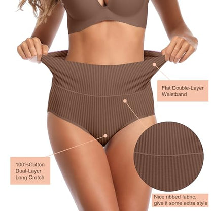 UMMISS Womens Underwear Cotton High Waisted Tummy Control Panties Plus Size Full Coverage Ladies Briefs - color: E-multi-5 Pack, size: Medium-Large