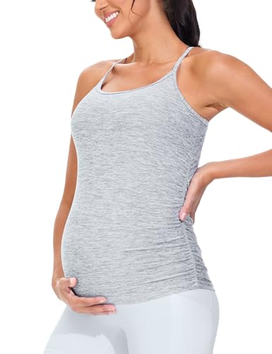 THE GYM PEOPLE Women's Maternity Tank Tops Padded Pregnancy Workout Shirts - color: Light Grey Heather, size: Medium