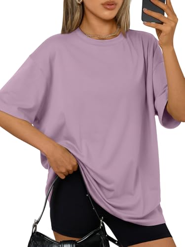 Trendy Queen Womens Oversized T-Shirts Short Sleeve Crew Neck Summer Tops - color: Darkpink, size: X-Large