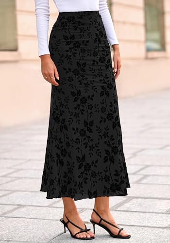 BTFBM Womens Floral Mesh Maxi Skirts - color: Black, size: X-Small