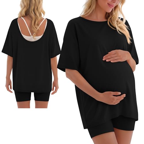 2 Piece Women Maternity Set Pregnancy Outfit - color: Black, size: Small