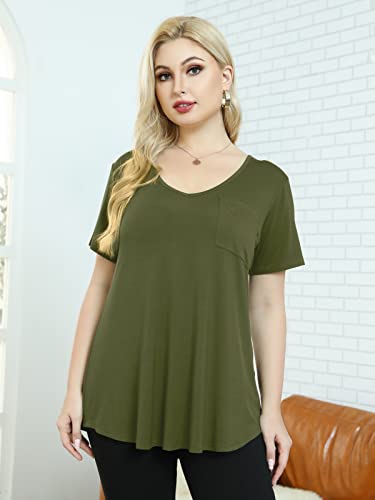 BELAROI Women Plus Size Tops V-Neck Tunics Shirts - color: Army Green, size: Medium