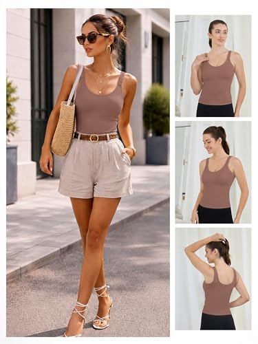 Ecavus Nursing Tank Tops with Built in Bra, Nursing Sport Bra - color: Brown, size: Medium
