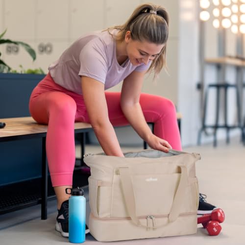 Gym Bag for Women, Personal Item Travel Bag with Shoes Compartment for Trip - color: Brown, size: Medium