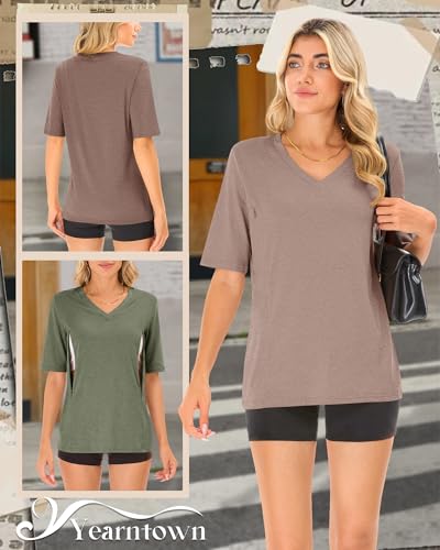 4 Pack Women Nursing Shirts Breastfeeding Tops - color: Light Camel, Coffee, Cream, Grey Green, size: Small