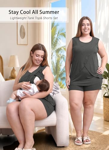 Rnxrbb 4 PCS All-Season Nursing Pajamas Robe Set Maternity Postpartum Pjs - color: Deep Gray, size: Small