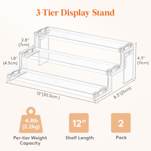 Lifewit 12″ Spice Rack, Perfume Cologne Stand, Tool-Free Assembly, 2 Pcs - color: Clear, size: 12″3-Tier,2 pc