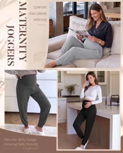 Neer 3 Pack Maternity Joggers Lounge Sweatpants with Pockets - color: Black, Dark Gray, Light Gray, size: Small