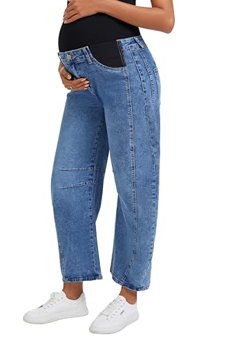OVRUNS Women's Maternity Baggy Jeans Wide Leg Barrel Pregnancy Pants - size: Large