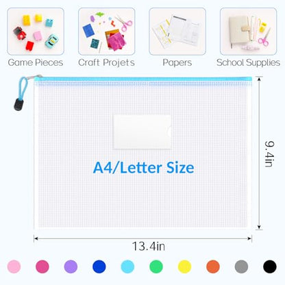 Sooez 14 Pack Mesh Zipper Pouch Bags, A4 Letter Size, Classroom Zipper Bags - style: 14 Pack