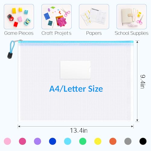 Sooez 14 Pack Mesh Zipper Pouch Bags, A4 Letter Size, Classroom Zipper Bags - style: 14 Pack