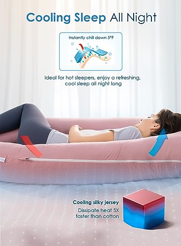 QUEEN ROSE Cooling Pregnancy Pillow, U Shaped Maternity Body Pillow, Pink - color: Pink
