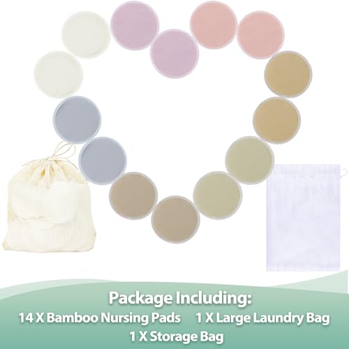 wegreeco Nursing Breast Pads (14 Pack) + Laundry Bag & Travel Storage Bag, 4.7 inch Option - Washable & Reusable Breastfeeding Nursing Pads (Sunset, Plain Shape) - color: Sunset, Plain Shape, size: Large