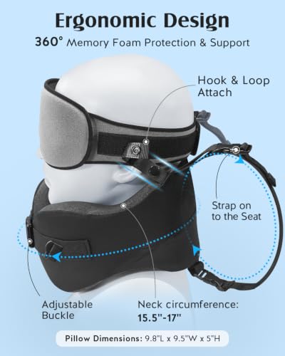 YFONG Travel Pillow with Head Support & Sleep Mask for Long Flights, Grey - color: Grey