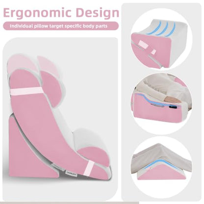 Wedge Pillow Set for After Surgery,White/Pink,9PCS-23.2" - color: White/Pink, size: 9PCS-23.2''